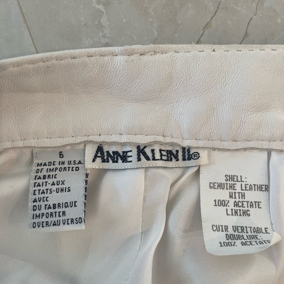 Anne Klein Women LEATHER Jean Pant Creamy White Color Size Medium Zipper Front - Picture 6 of 8